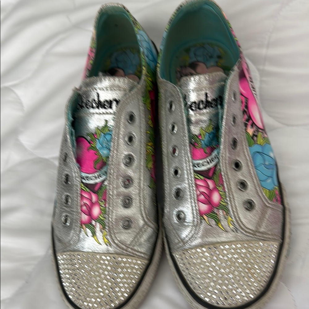 Ed Hardy Silver and Multicolor Slip-On Shoes
